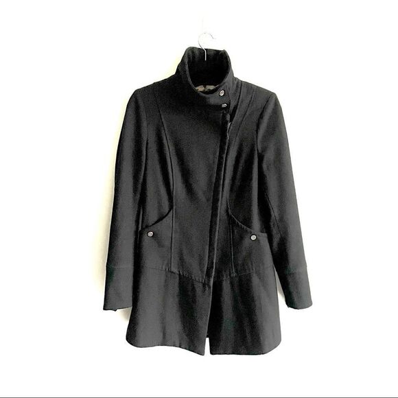 STEVE MADDEN Wool Winter Coat Asymmetrical Zip Black S - Picture 1 of 8